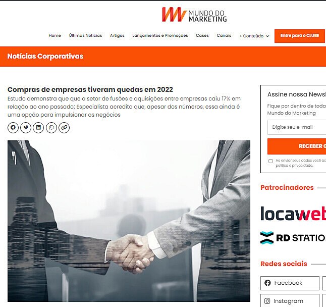 Compras de empresas tiveram quedas em 2022
